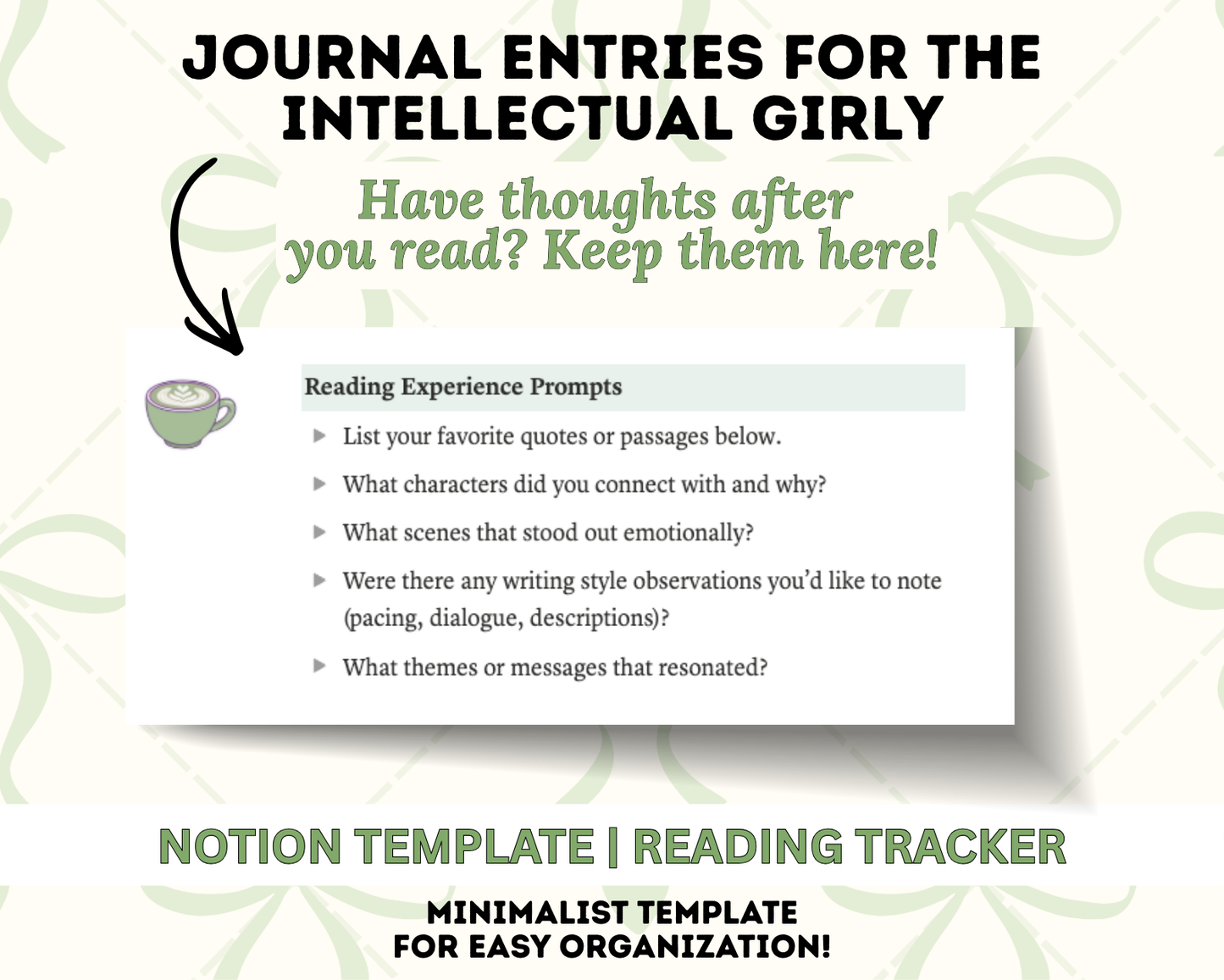 Matcha Notion Reading Tracker | Reading Log, Book Journal (Digital Download)