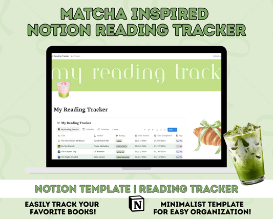 Matcha Notion Reading Tracker | Reading Log, Book Journal (Digital Download)