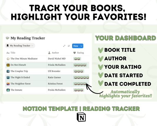 Matcha Notion Reading Tracker | Reading Log, Book Journal (Digital Download)