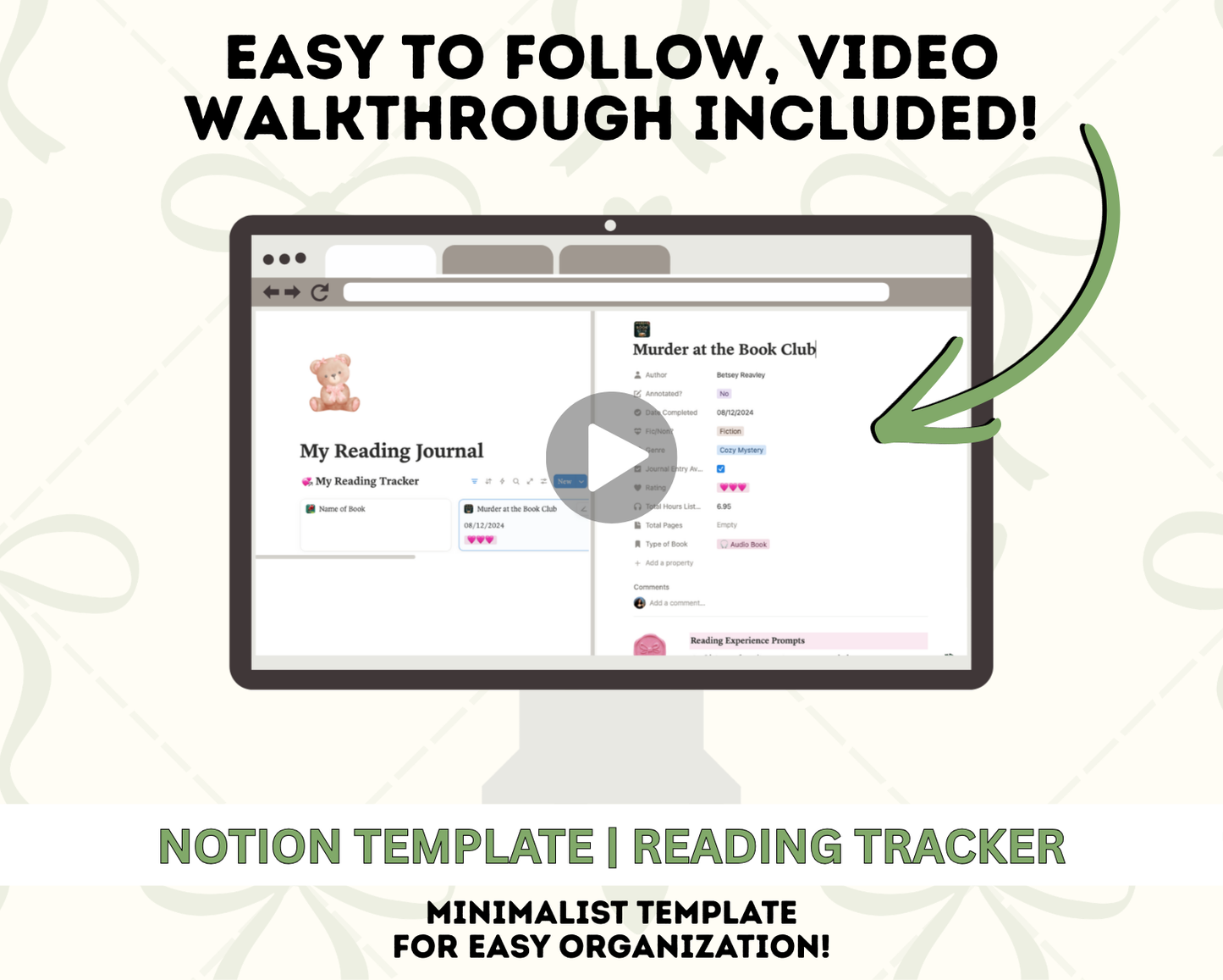 Matcha Notion Reading Tracker | Reading Log, Book Journal (Digital Download)