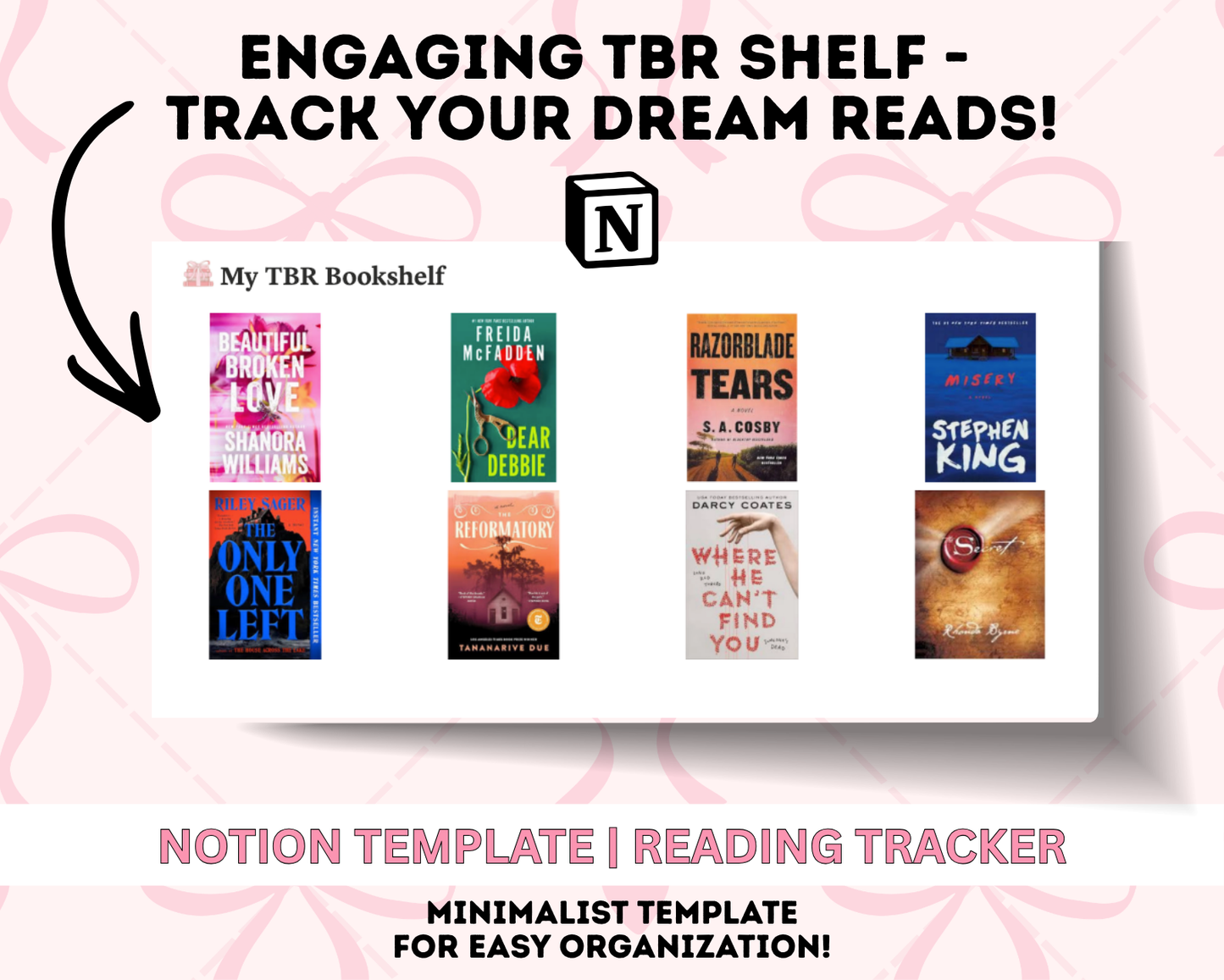 Coquette Notion Reading Tracker | Reading Log, Book Journal (Digital Download)