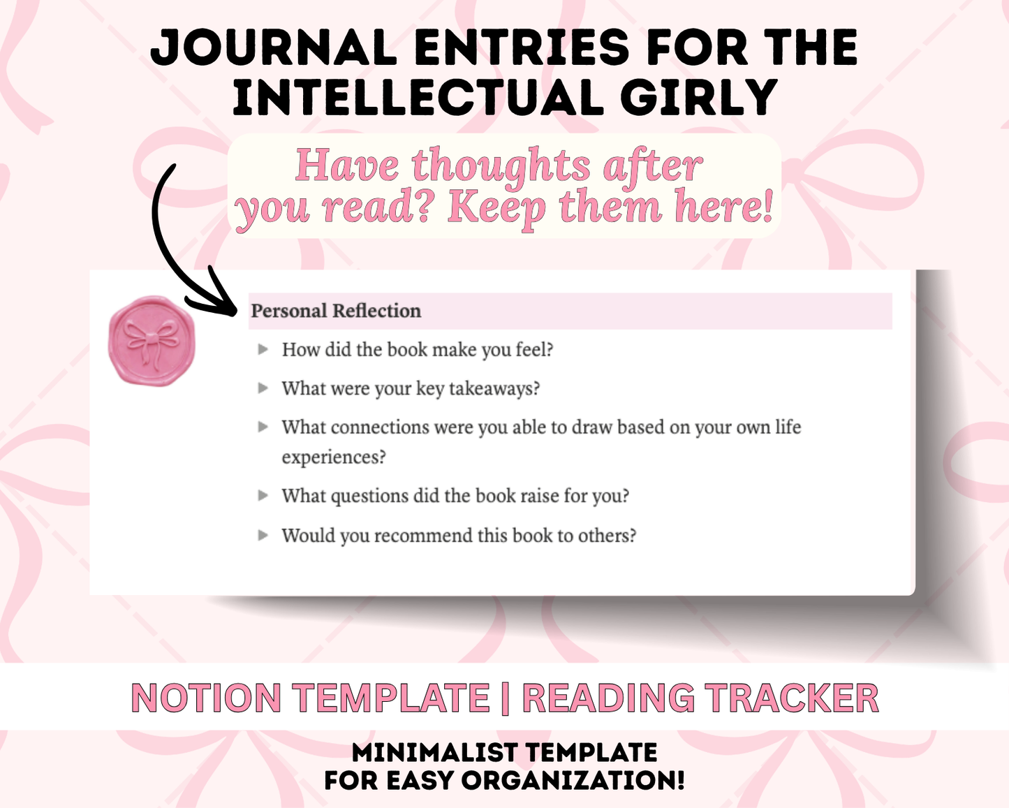 Coquette Notion Reading Tracker | Reading Log, Book Journal (Digital Download)